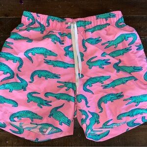 Chubbies Pink and Green Alligator Swim Board Shorts